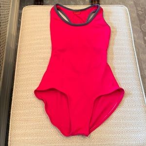 YUMIKO Pink Leotard w Grey Piping.